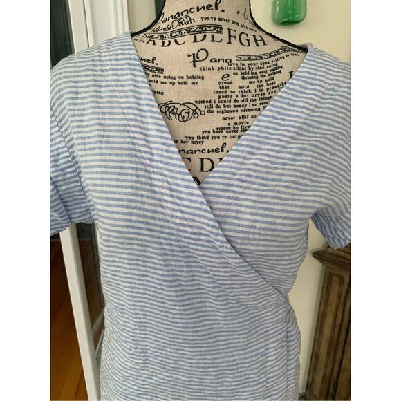 Vineyard Vines Blue White Striped Wrap Tie Top Linen - Picture 1 of 10